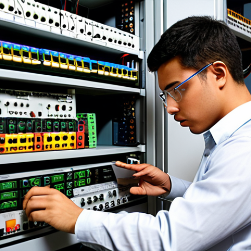 Home 4 An electrical engineer deeply engrossed in studying PLC control systems, surrounded by textbooks and online course materials, highlighting continuous learning and professional development.